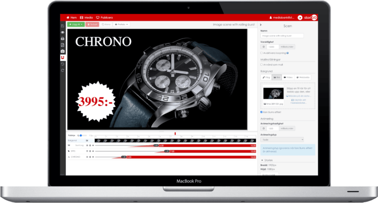 Macbook dator som visar Storigo Signage Studio